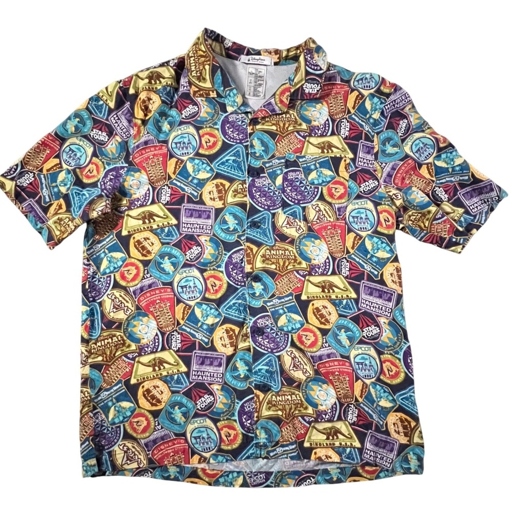 Disney Parks Mens Medium‎ Passport Attraction Patch Vinted Button Down Shirt